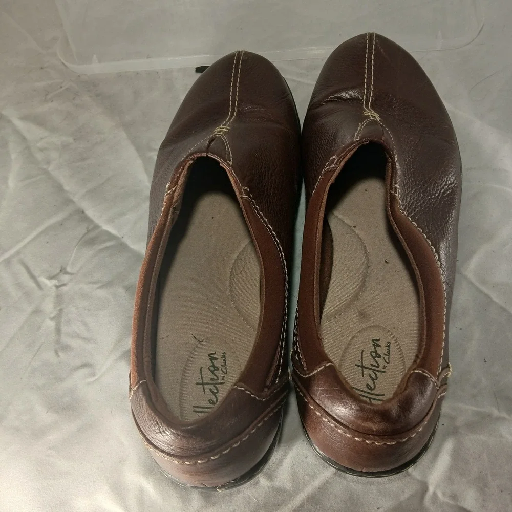 Clarks Collection‎ Women Brown Leather Slip On Loafers Comfort Shoes Sz 9
